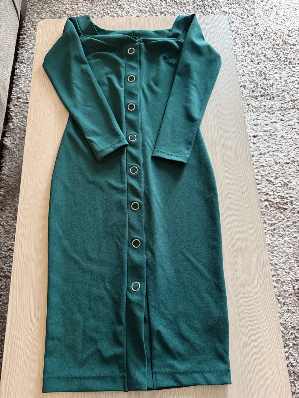 Dynamite Green Off-Shoulder Button-Front Midi Dress